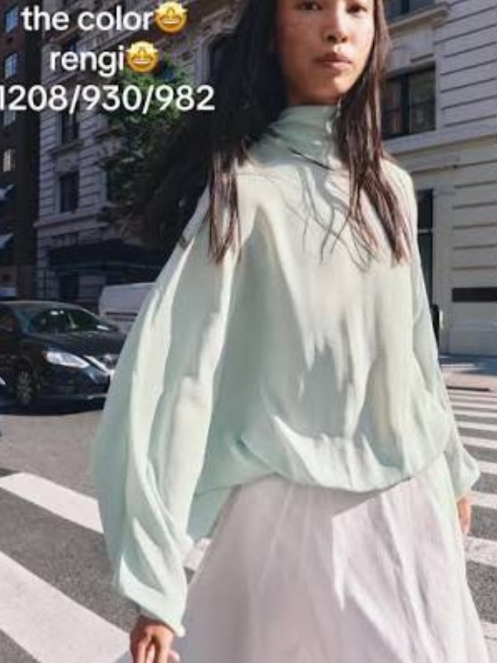 Zara Mint Green High-Neck Flowing Sweatshirt